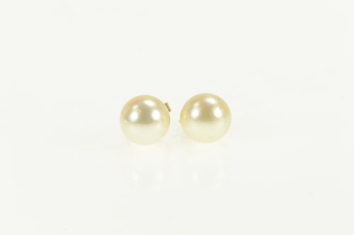 14K 7.0mm Classic Simple Statement Pearl Earrings Yellow Gold