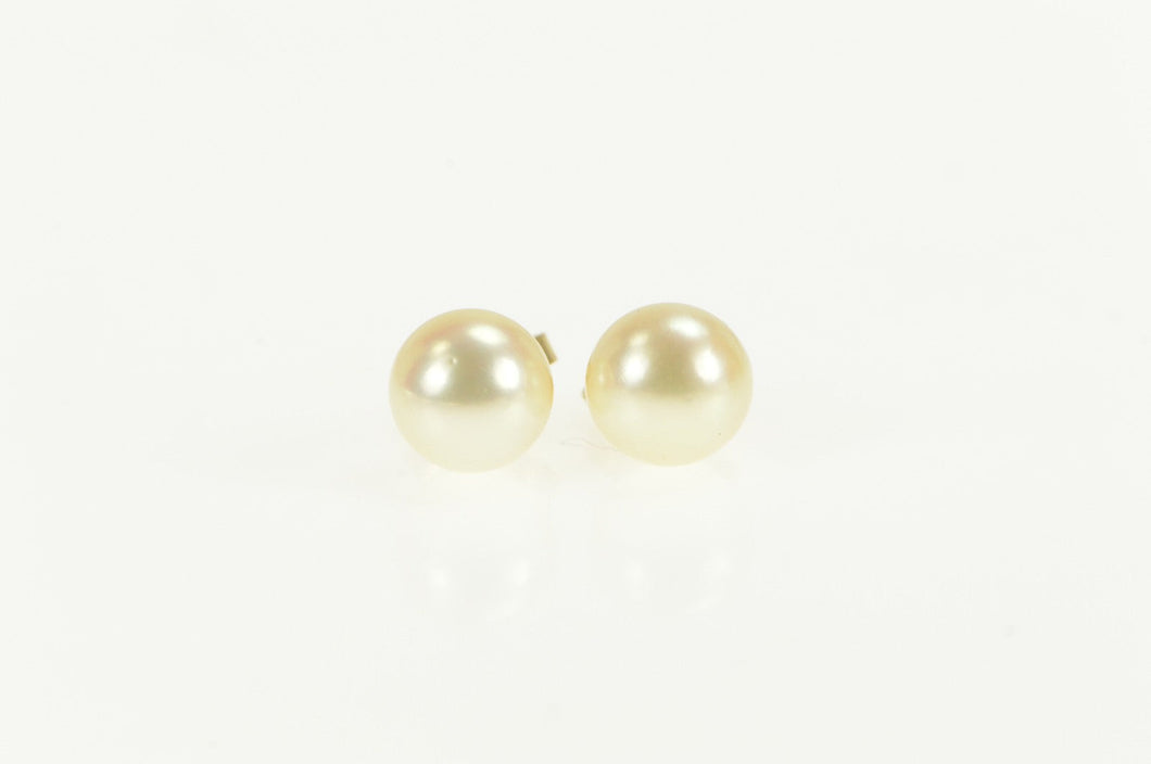 14K 7.0mm Classic Simple Statement Pearl Earrings Yellow Gold