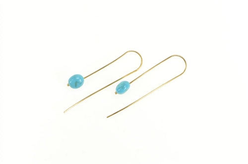 14K Southwestern Turquoise Hook Dangle Statement Earrings Yellow Gold