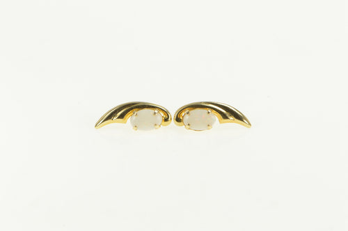14K Oval Opal Swirl Design Statement Stud Earrings Yellow Gold