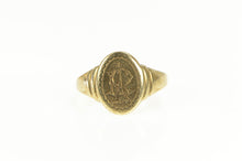Load image into Gallery viewer, 14K Victorian R A Monogram Ornate Oval Signet Ring Yellow Gold