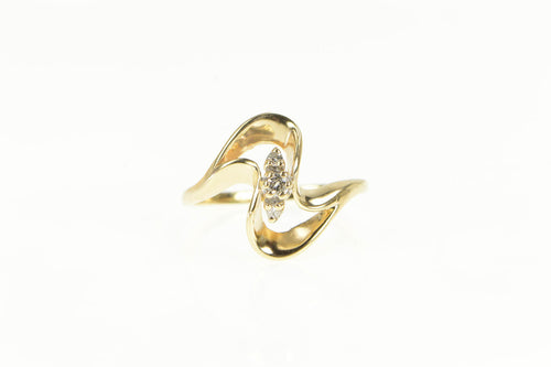 14K Diamond Ornate Classic Bypass Freeform Ring Yellow Gold