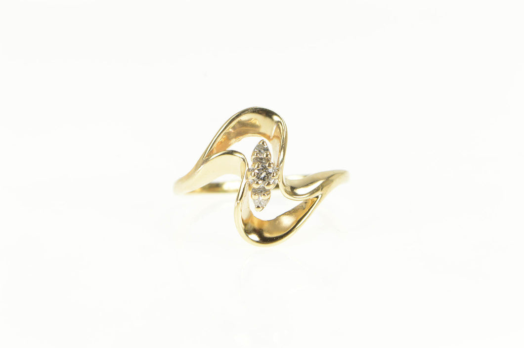 14K Diamond Ornate Classic Bypass Freeform Ring Yellow Gold