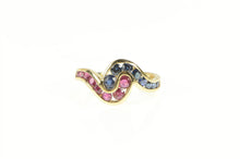 Load image into Gallery viewer, 14K Natural Sapphire Ruby Swirl Bypass Vintage Ring Yellow Gold