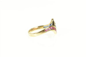 14K Natural Sapphire Ruby Swirl Bypass Vintage Ring Yellow Gold