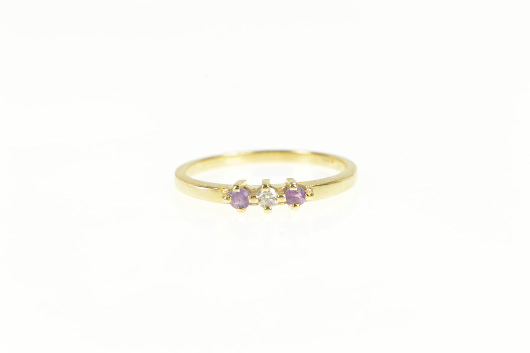 14K Diamond Amethyst Accent Three Stone Stackable Ring Yellow Gold