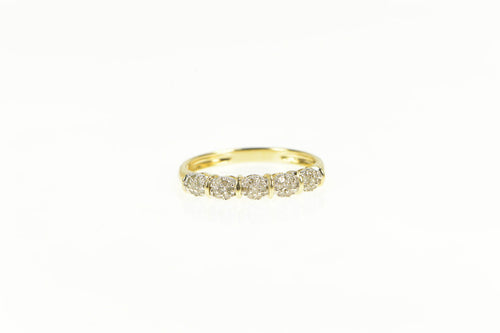 14K Round Flower Diamond Cluster Wedding Band Ring Yellow Gold