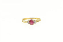 Load image into Gallery viewer, 14K Oval Natural Ruby Diamond Three Stone Ring Yellow Gold