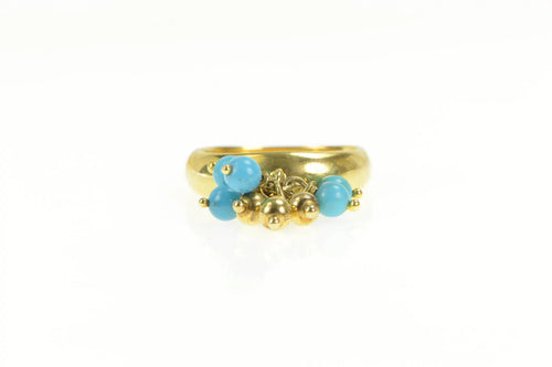 Sterling Silver Turquoise Beaded Ball Fringe Tassel Pom Pom Ring