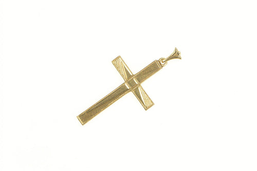 14K Retro 1960's Classic Geometric Cross Christian Pendant Yellow Gold