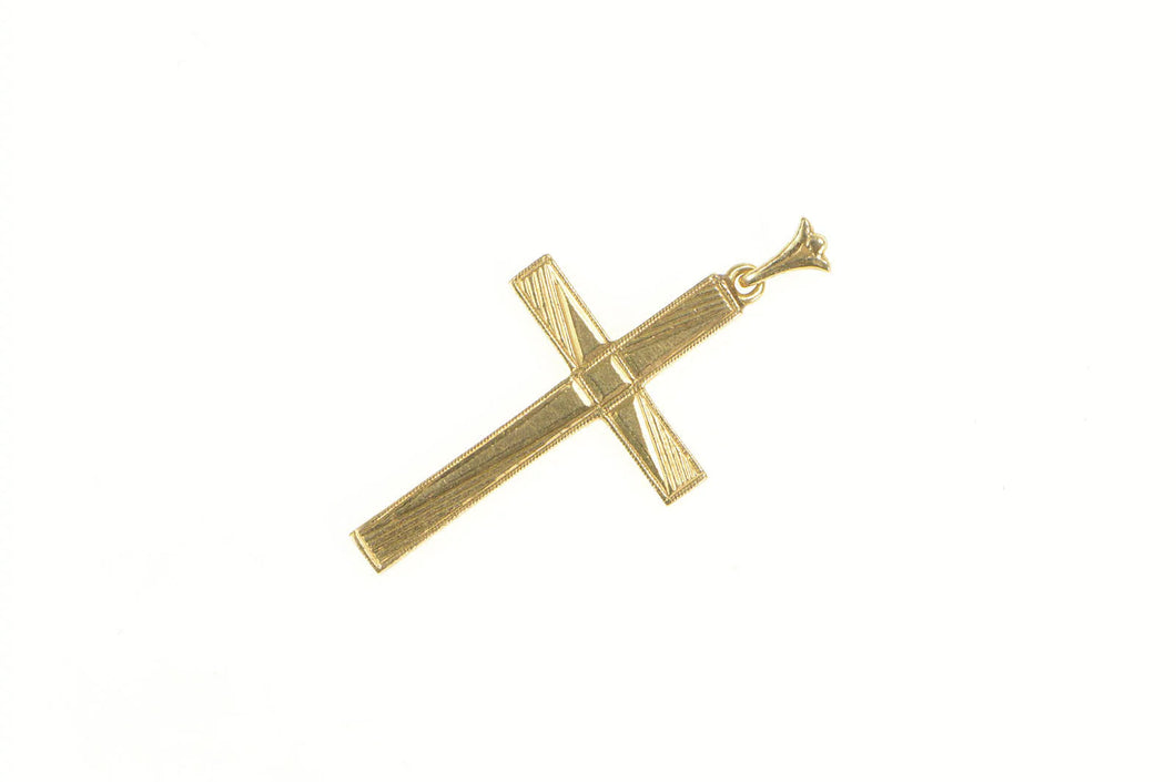 14K Retro 1960's Classic Geometric Cross Christian Pendant Yellow Gold