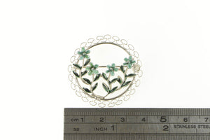 Sterling Silver Enamel Flower Forget Me Not Oval Statement Pin/Brooch