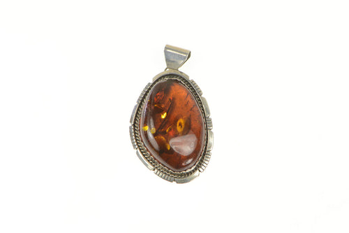Sterling Silver Amber Roy Buck Native American Navajo Pendant