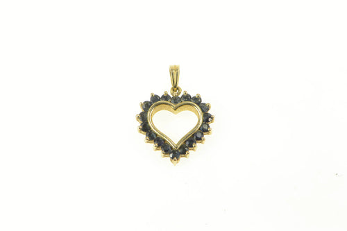 14K Heart Sapphire Halo Love Symbol Classic Pendant Yellow Gold
