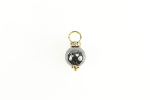 14K Hematite Sphere Ball Rhinestone Slide Charm/Pendant Yellow Gold