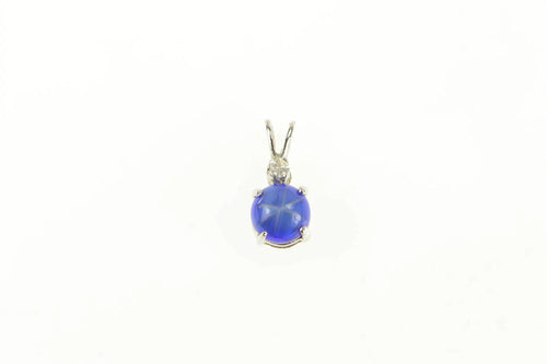 10K Round Sim. Star Sapphire CZ Accent Pendant White Gold