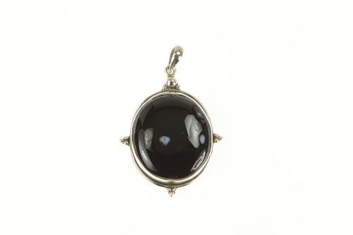 Sterling Silver Black Jasper Oval Cabochon Statement Pendant