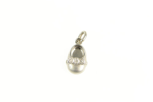 14K 3D Diamond Accent Baby Shoe Mary Jane Charm/Pendant White Gold