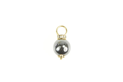 14K Hematite Sphere Ball Rhinestone Slide Pendant Yellow Gold