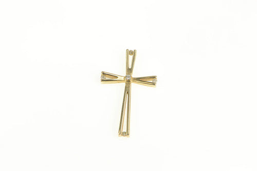 10K Vintage Diamond Inset Cross Retro Christian Pendant Yellow Gold