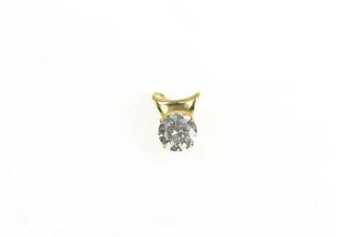 14K Round Cubic Zirconia Solitaire Classic Statement Pendant Yellow Gold