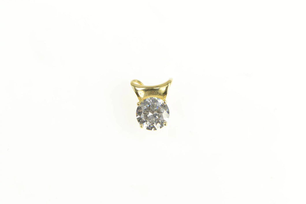 14K Round Cubic Zirconia Solitaire Classic Statement Pendant Yellow Gold