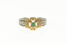 Load image into Gallery viewer, Sterling Silver Natural Emerald Two Tone Clover Floral Ring