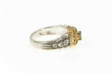 Load image into Gallery viewer, Sterling Silver Natural Emerald Two Tone Clover Floral Ring