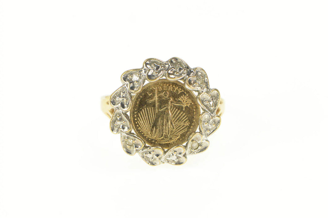 10K Diamond American Eagle Tribute Coin Ring Yellow Gold