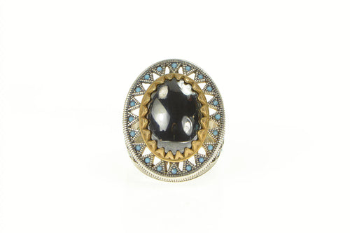 Sterling Silver Hematite Turquoise Geometric Cocktail Ring