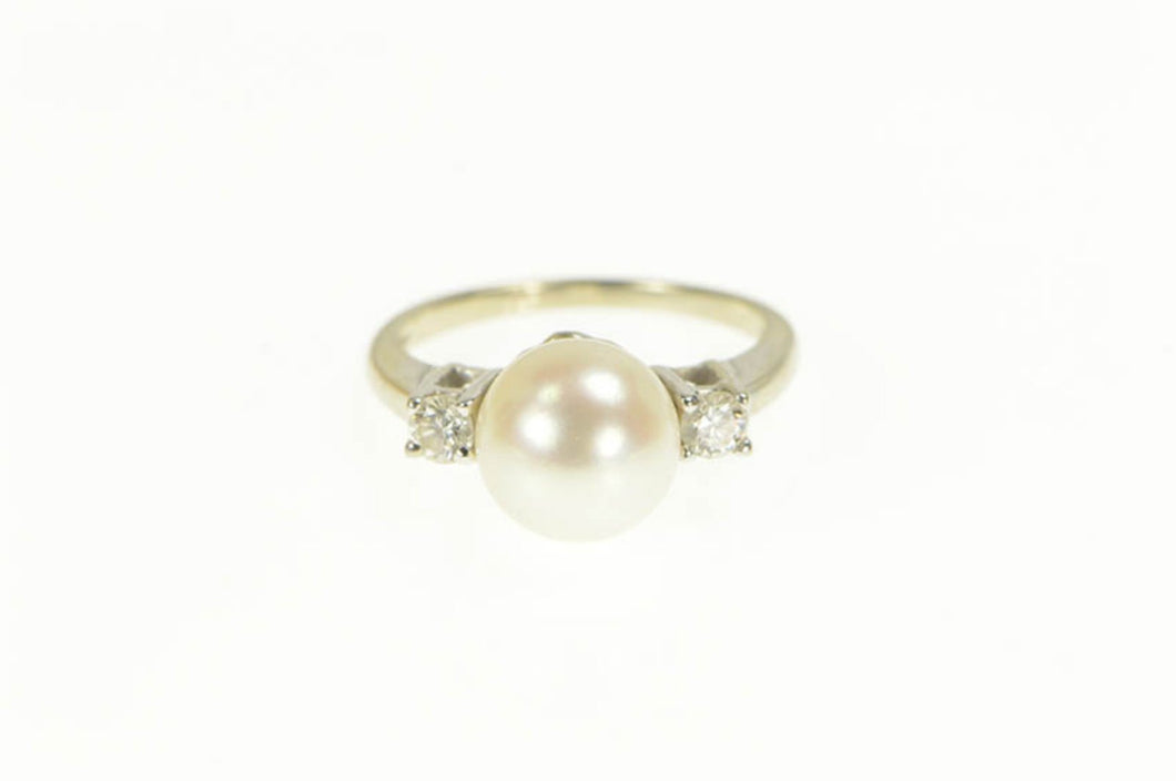 14K 1940's Pearl VS Diamond Classic Engagement Ring Yellow Gold