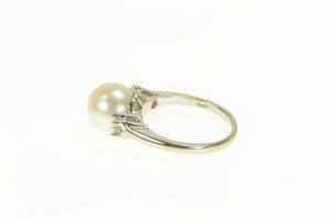 14K 1940's Pearl VS Diamond Classic Engagement Ring Yellow Gold