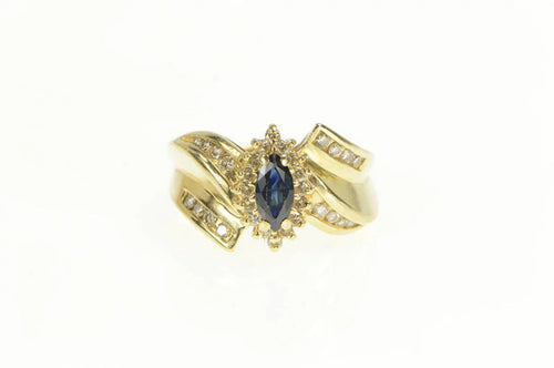 14K 1.25 Ctw Marquise Sapphire Diamond Vintage Ring Yellow Gold
