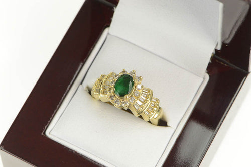 14K 1.60 Ctw Natural Emerald Diamond Halo Ring Yellow Gold
