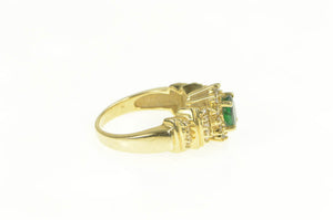 14K 1.60 Ctw Natural Emerald Diamond Halo Ring Yellow Gold