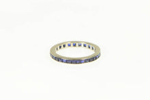 Load image into Gallery viewer, 14K Art Deco Princess Syn. Sapphire Eternity Band Ring White Gold