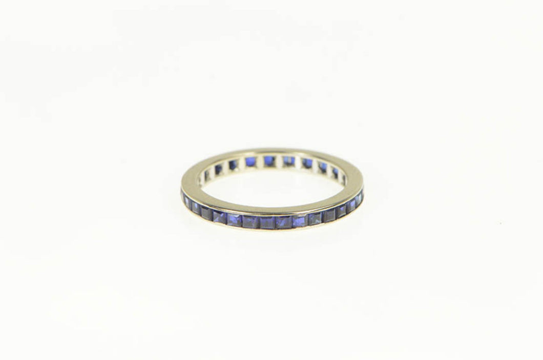 14K Art Deco Princess Syn. Sapphire Eternity Band Ring White Gold