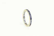 Load image into Gallery viewer, 14K Art Deco Princess Syn. Sapphire Eternity Band Ring White Gold