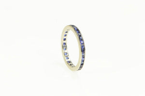 14K Art Deco Princess Syn. Sapphire Eternity Band Ring White Gold