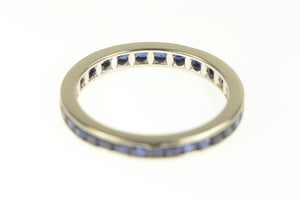 14K Art Deco Princess Syn. Sapphire Eternity Band Ring White Gold