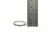Load image into Gallery viewer, 14K Art Deco Princess Syn. Sapphire Eternity Band Ring White Gold