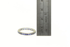 14K Art Deco Princess Syn. Sapphire Eternity Band Ring White Gold