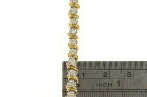 14K 1.00 Ctw Classic Diamond Wavy Link Tennis Bracelet 7" Yellow Gold