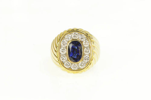 18K 2.75 Ctw Natural Sapphire Diamond Halo Artisan Ring Yellow Gold