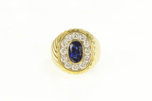 18K 2.75 Ctw Natural Sapphire Diamond Halo Artisan Ring Yellow Gold