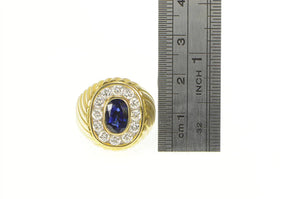 18K 2.75 Ctw Natural Sapphire Diamond Halo Artisan Ring Yellow Gold