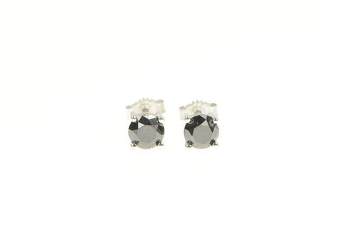 10K 1.00 Ctw Black Diamond Solitaire Stud Earrings White Gold
