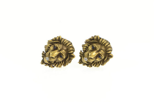 14K Lion Head Diamond Heraldic Vintage Baum F Cuff Links Yellow Gold