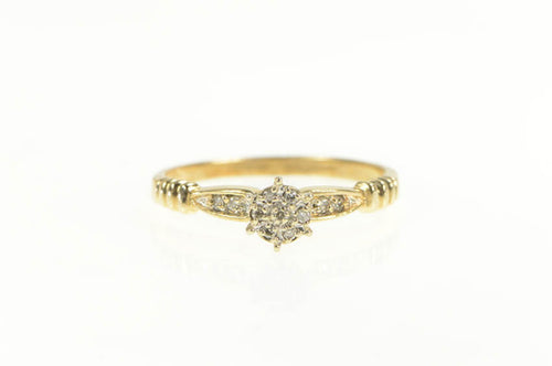 14K Retro Round Diamond Cluster Promise Vintage Ring Yellow Gold
