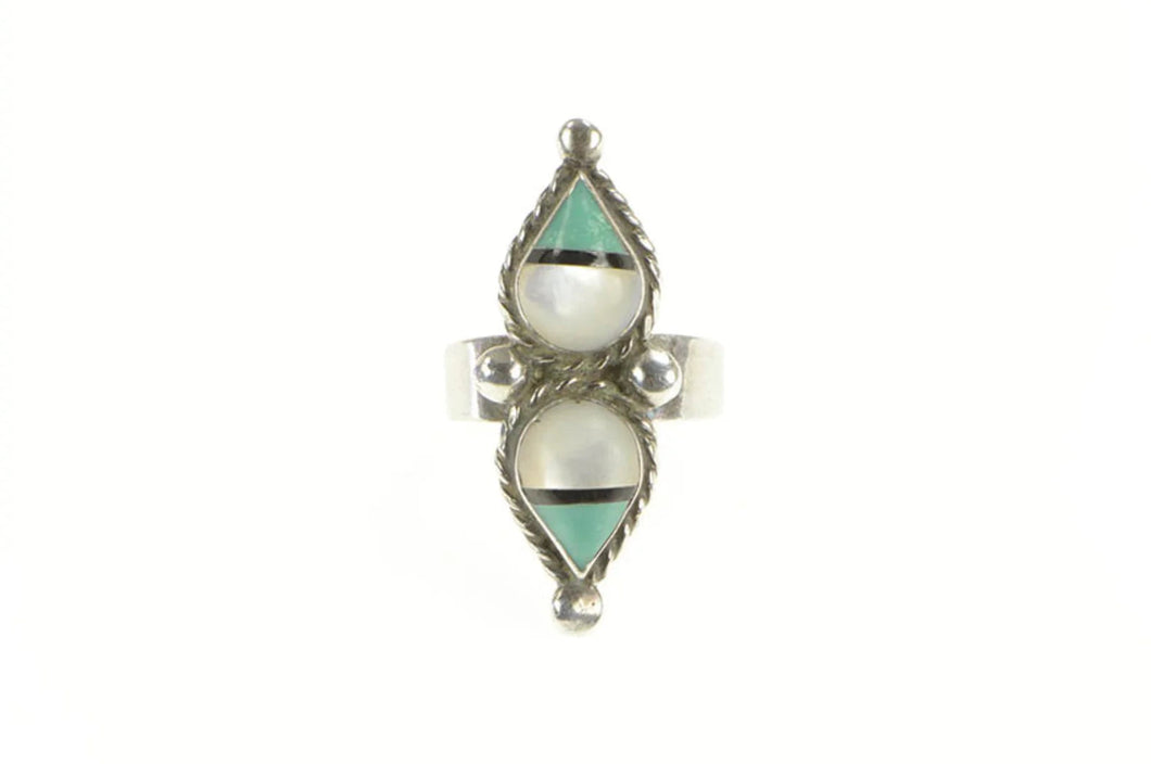 Sterling Silver Zuni ALS Mother of Pearl Turquoise Artisan Ring